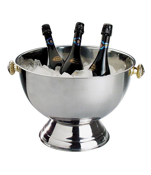 Hladilnik za šampanjec APS, Ø 42 cm, višina: 28 cm, 20 litrov, nerjaveče jeklo, znotraj mat, zunaj visoko polirano, s pozlačenimi ročaji, 36047